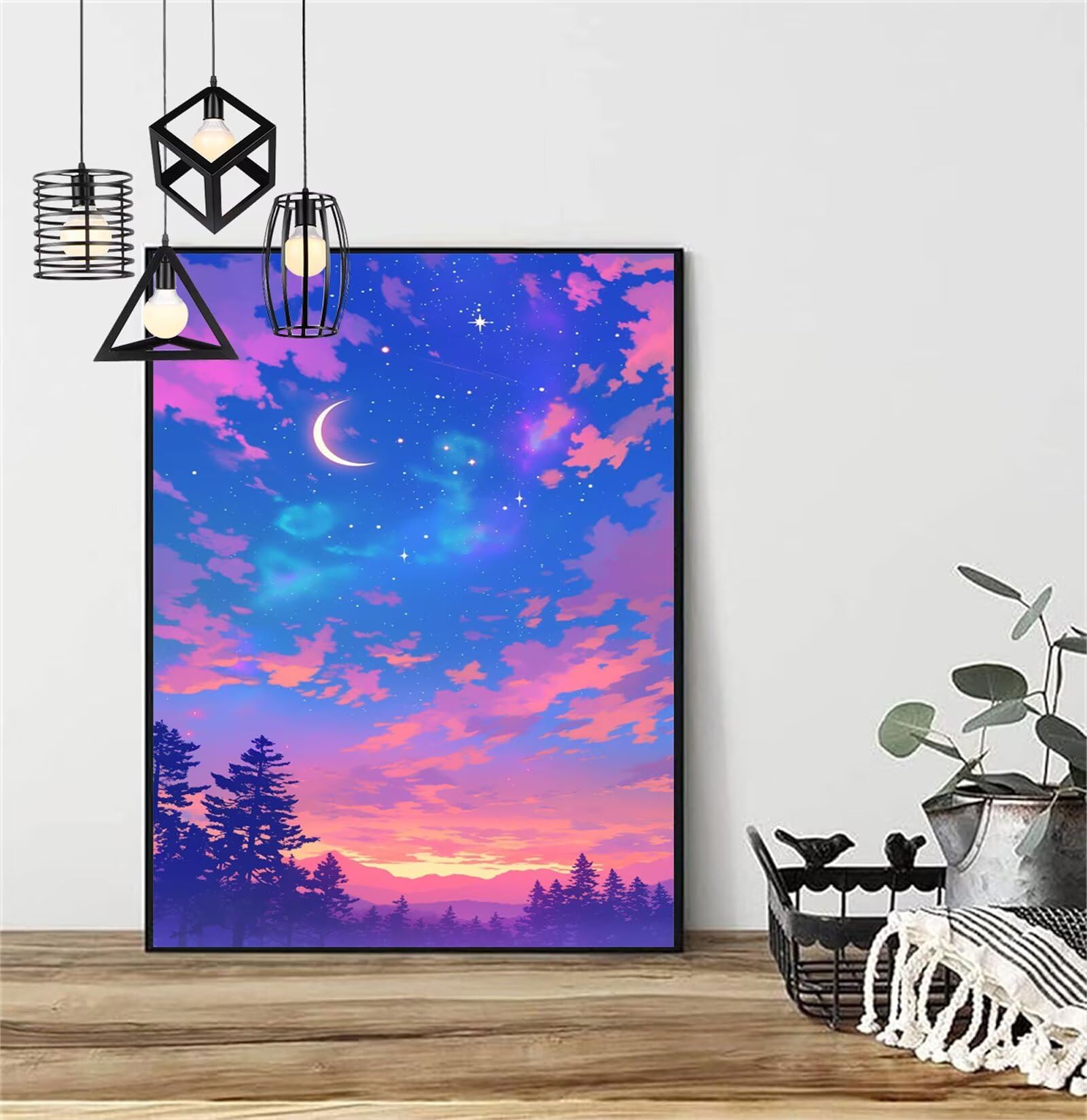 Diamentowe malowanie księżyc diament malowanie dzieci 60x90 cm 2025 krajobraz malarstwo diamentowe, DIY diamentowe rysunki ścieg krzyżykowy rzemiosło dla dorosłych, obraz diamentowy dekoracja domu