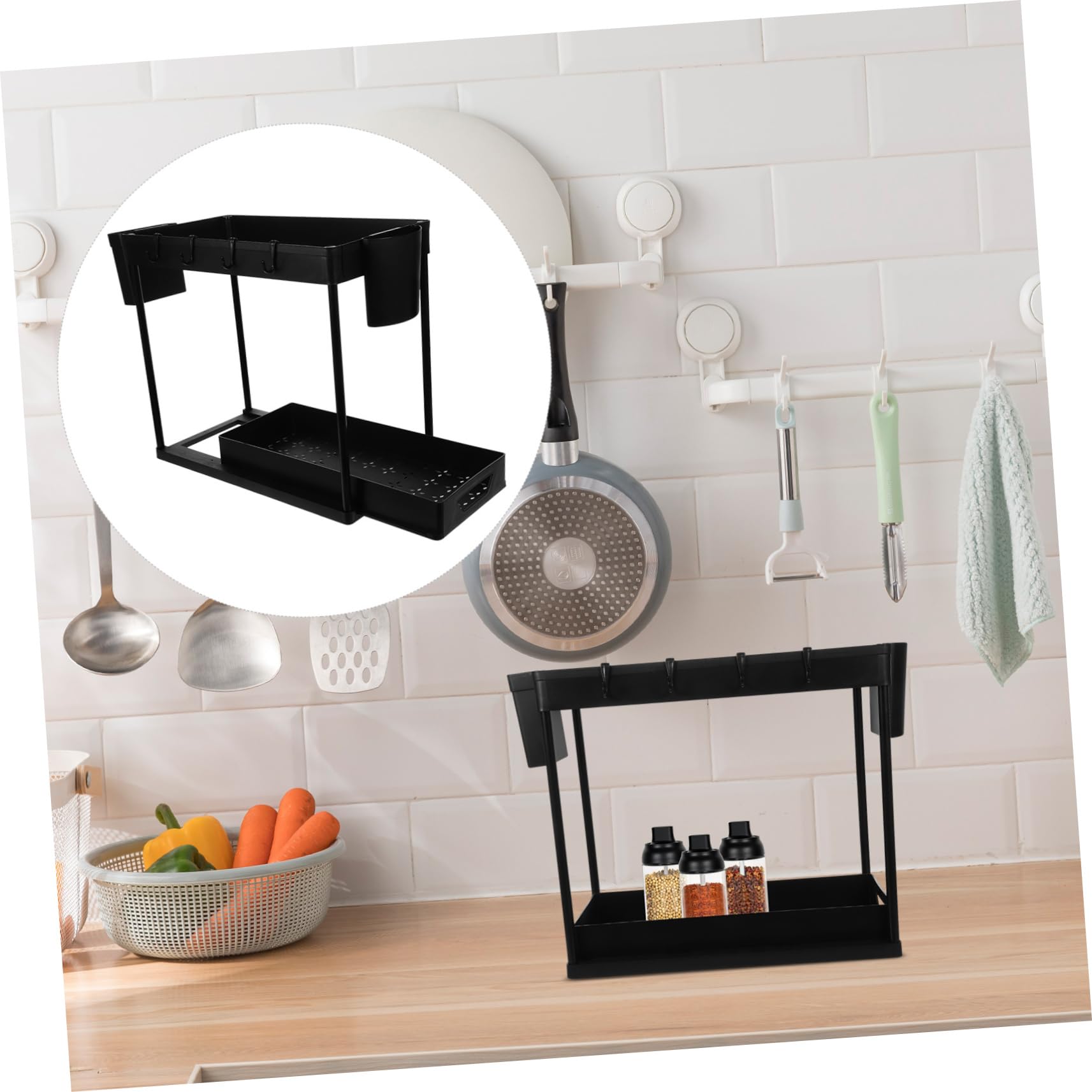 Organizer Sottolavello a 2 Livelli Estraibile Nero in Plastica