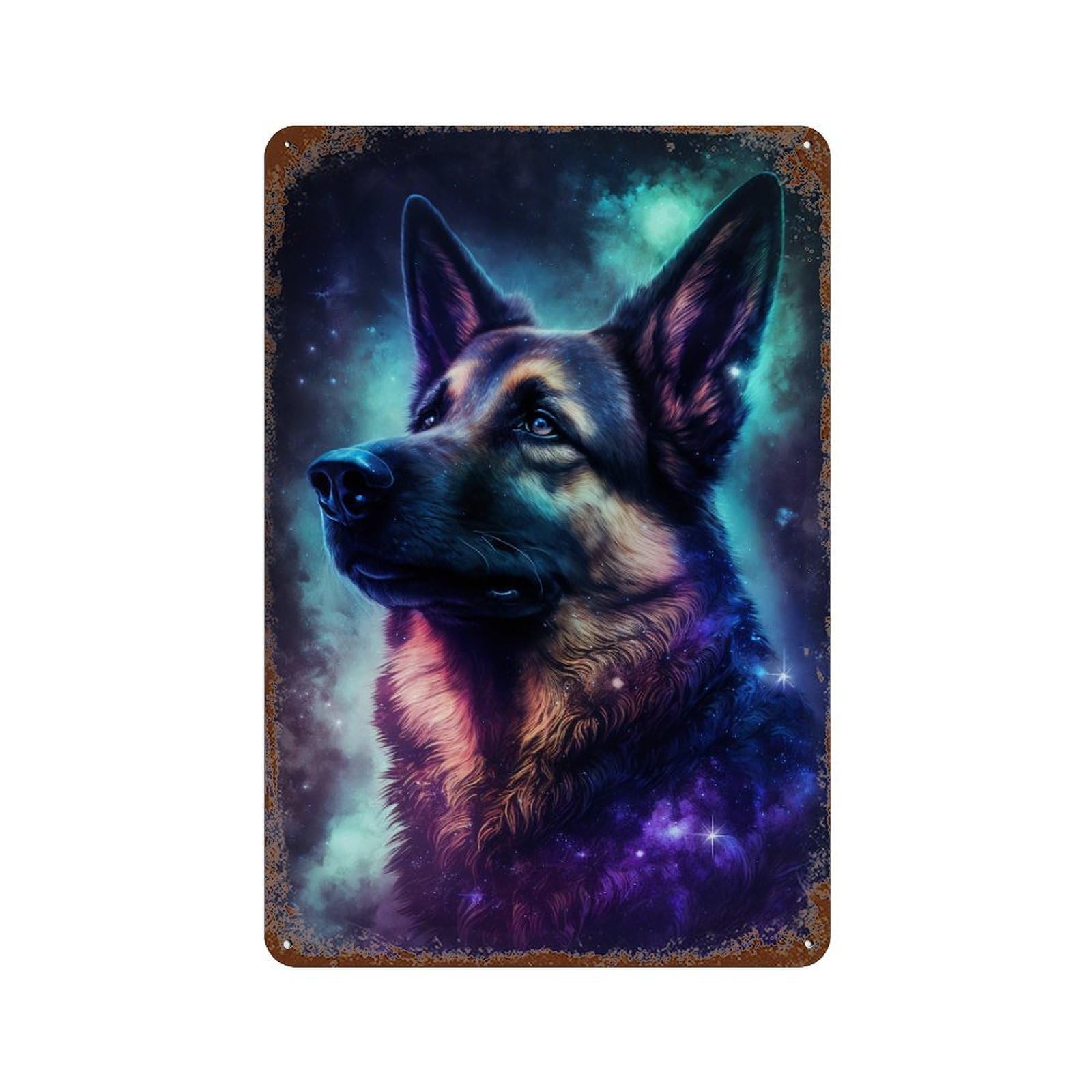 Galactic Dog Portrait -6 Rusty Metal Tin Sign 11.8"x7.9", Shabby Chic Decor for Garage, Bar And Workshop Decor