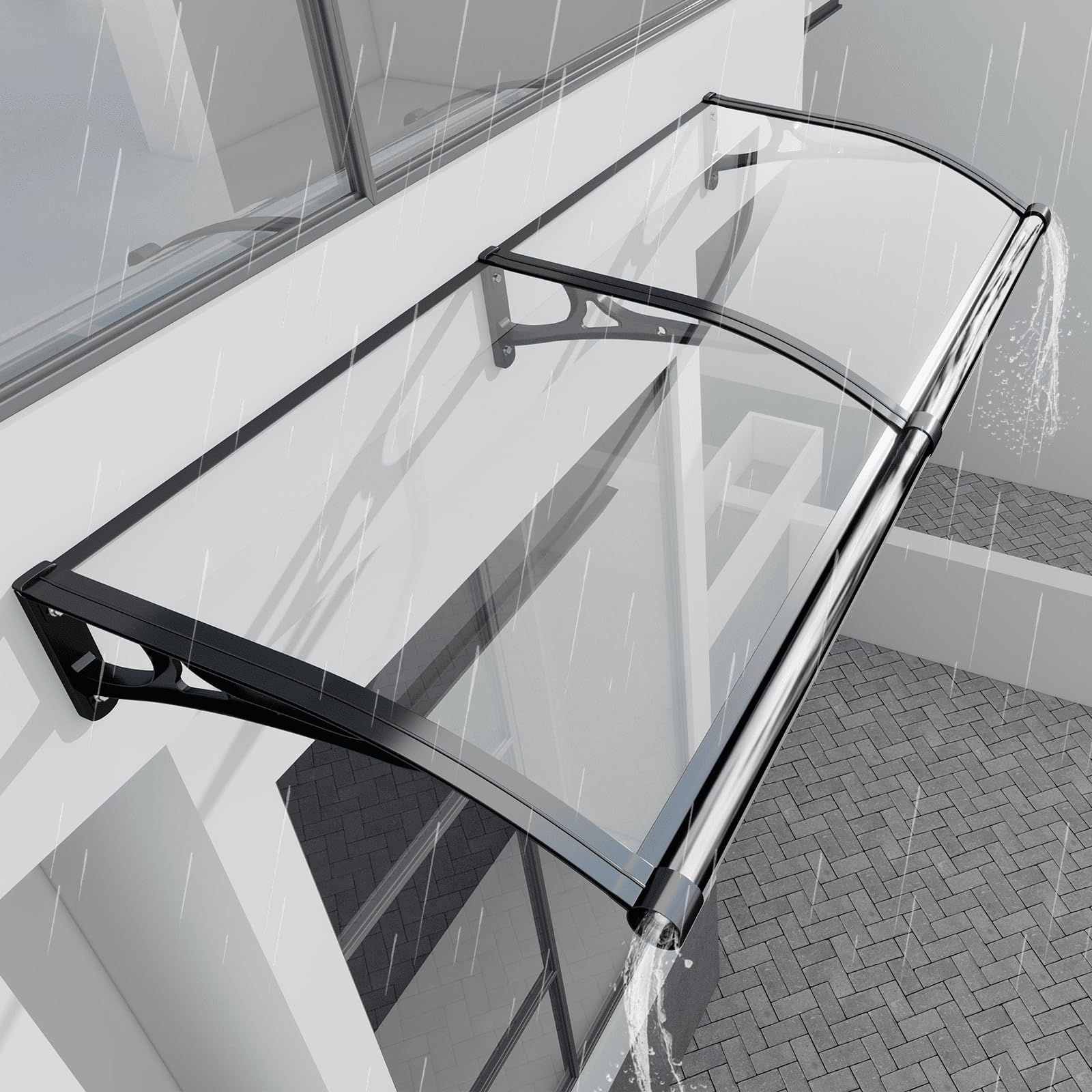 LWJSOCP Outdoor Door Canopy Awning 120x100cm with Drainage Durable Polycarbonate & Aluminum Frame UV Protection UPF50+ Rain & Snowproof for Porch Patio Balcony House