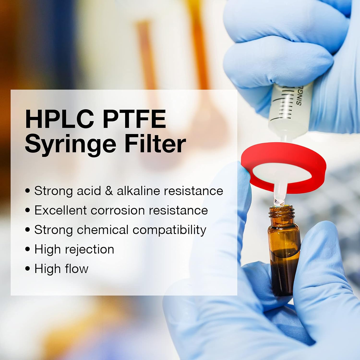 Membrane Solutions Syringe Filter PTFE Membrane 100 PCs, 0.22um Pore Size 25mm Disc Diameter, HPLC and GC Needle Filter, Non Sterile, Hydrophobic, High Throughput Lab Filtration Barreled Packed: Industrial & Scientific