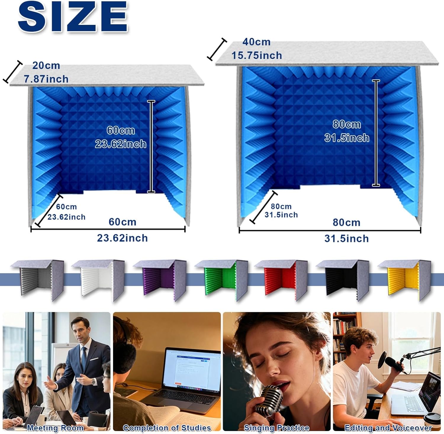 Portable Vocal Booth for Home Studio, Desktop Soundproof Recording Cover with High-Density Foam, Perfect for Music Studio, Podcasts, Live Streaming - Isolation Booth(blue,31.49IN)