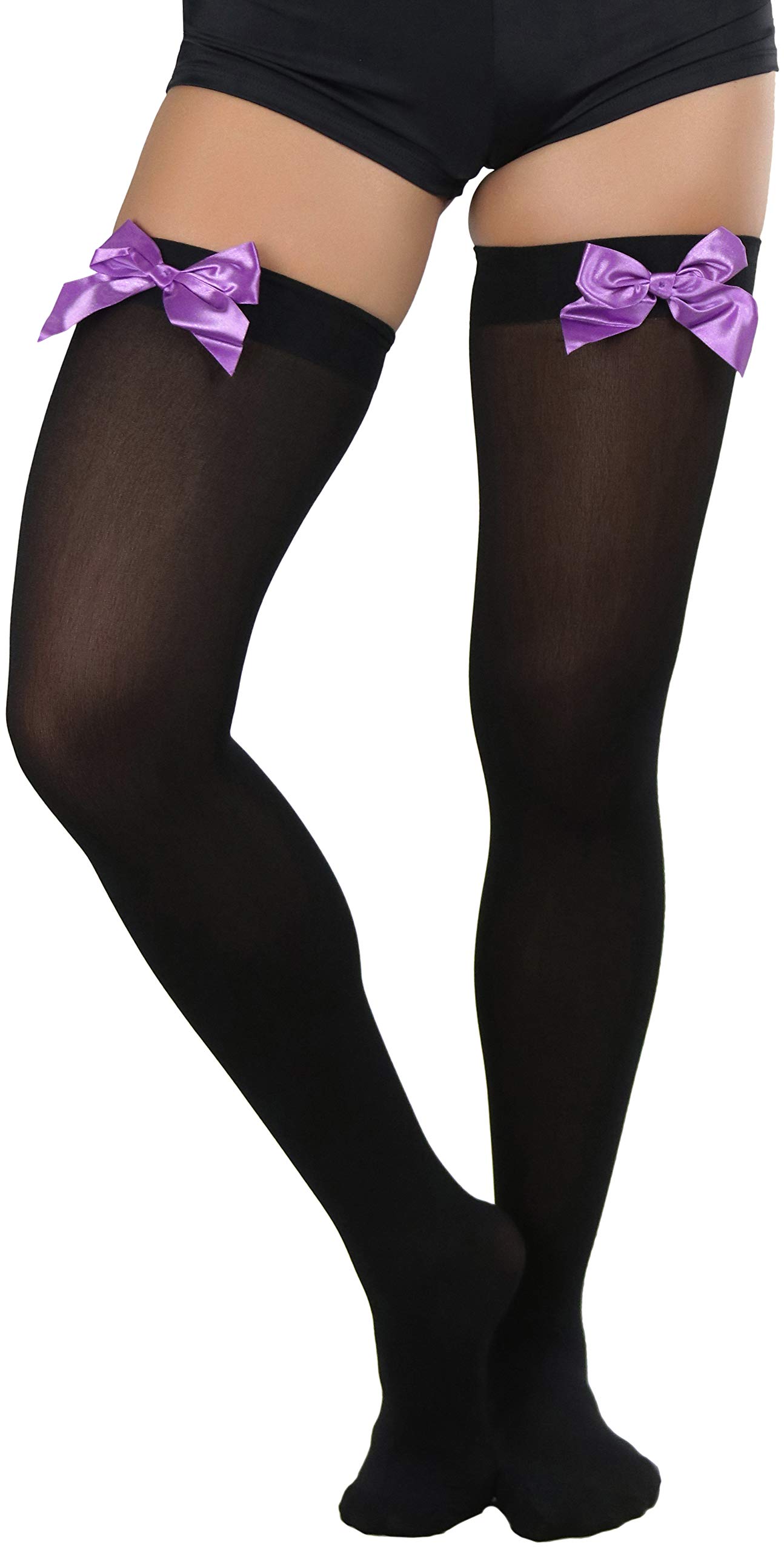 ToBeInStyle Women’s Opaque Long Thigh High Stockings w/Decorative Front Satin Bow
