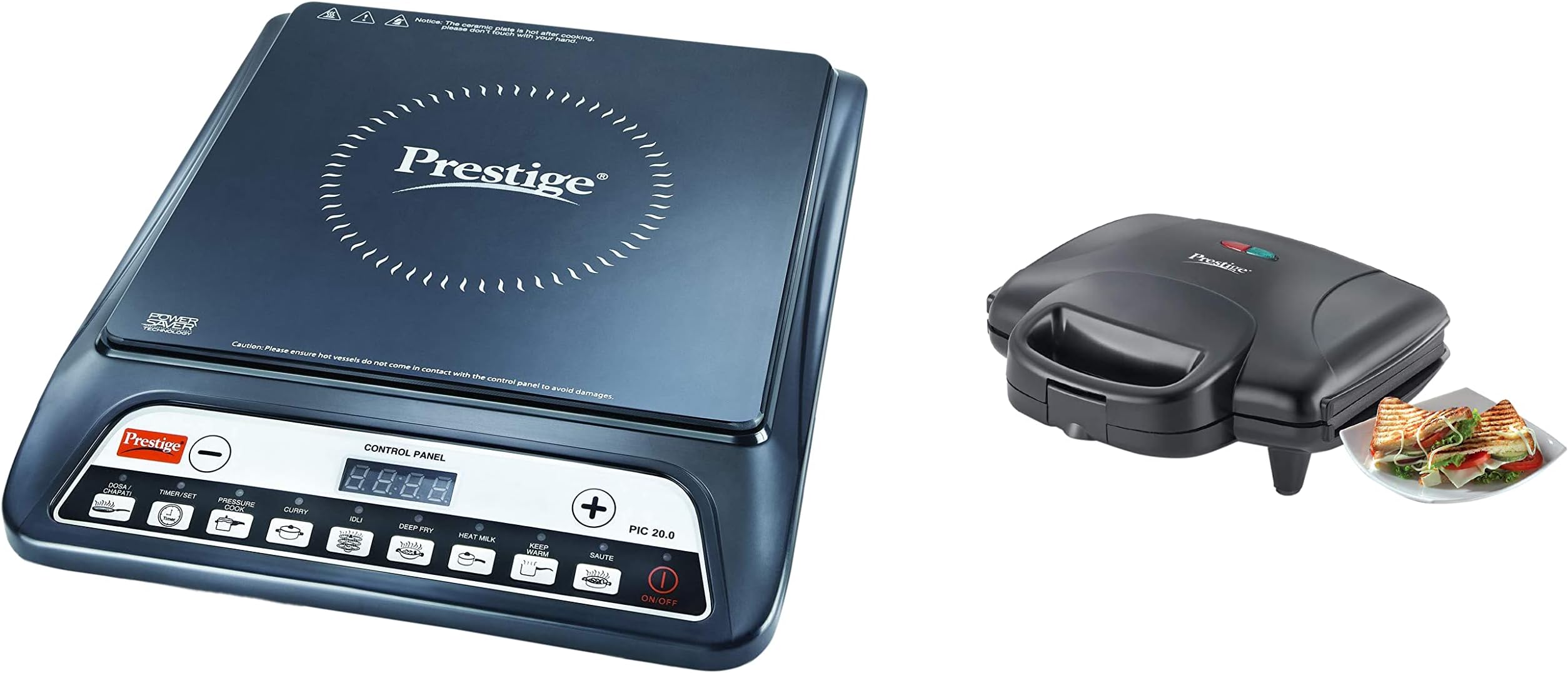 Prestige PIC 20 1600 Watt Induction Cooktop (Black) & Sandwich Maker PGMFD 01 & Prestige Svachh, 10752, 3 L, Nakshatra Duo Red Handi