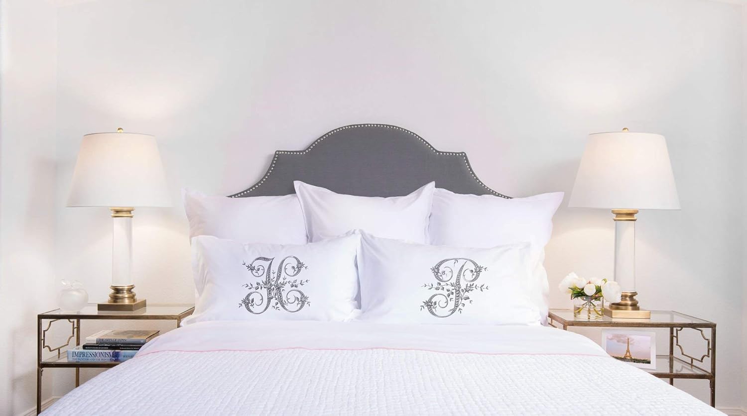 Di Lewis Pillowcase - Vintage French Monogram Letter P Pillow Case - Hypoallergenic, Breathable, Anti Wrinkle, White - 20x30 Standard Queen…