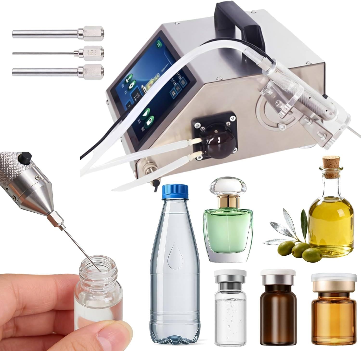 Liquid Filling Machine Bottle Filler Machine, Equipped With 316 Stainless Steel Magnetic Pump, 1–100ml 500ml/Min For Corrosive Liquids, 1–30ml 140ml/Min For Small-Volume Liquids, Needle Nozzle 1360