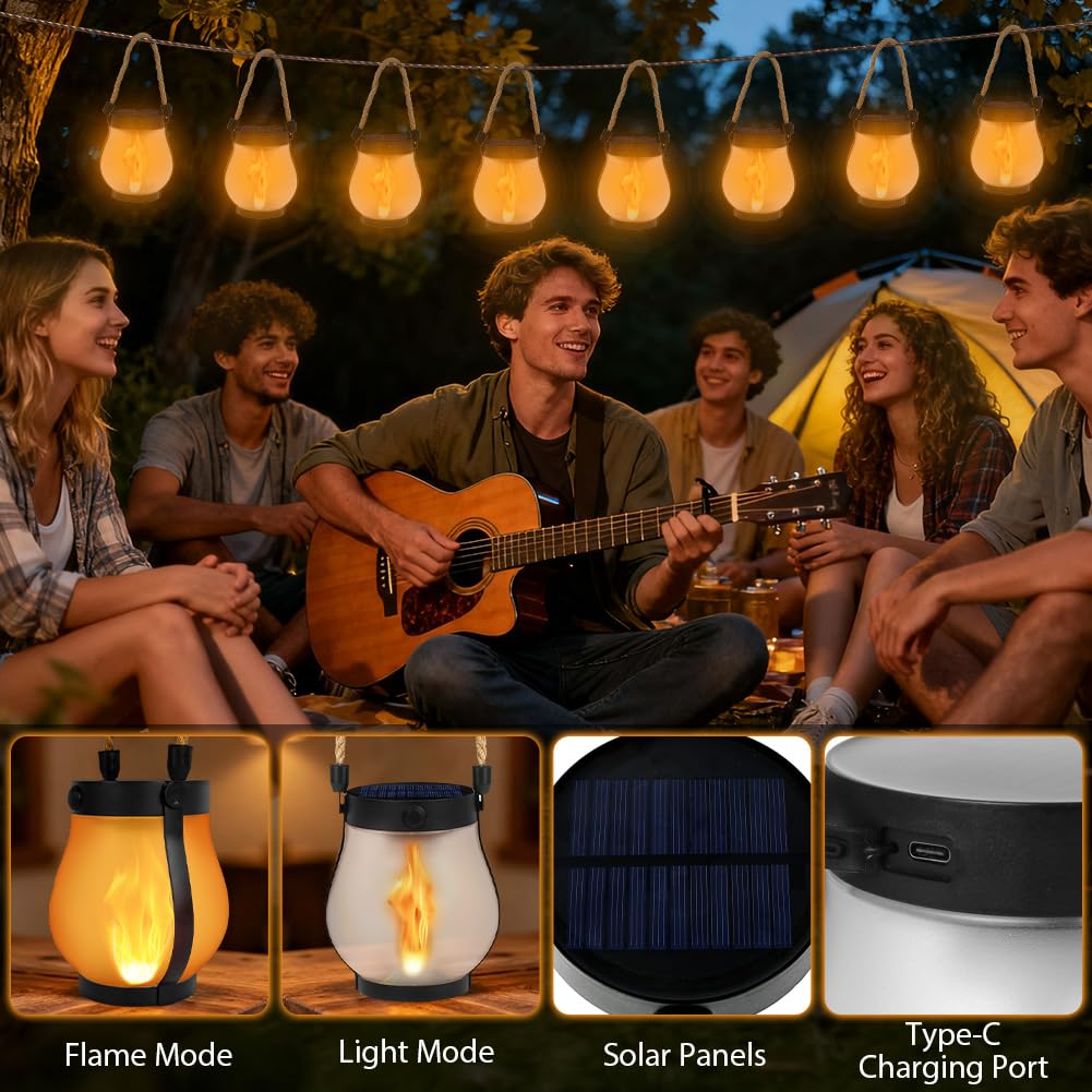 Farolillos Solares llama Exterior, Exterior Retro con Efecto Llama Luces de Camping para Patio/Césped/Pasillo/Jardín/Terraza/Balcón/Porche/Camping, Lámpara Decorativa 2pcs