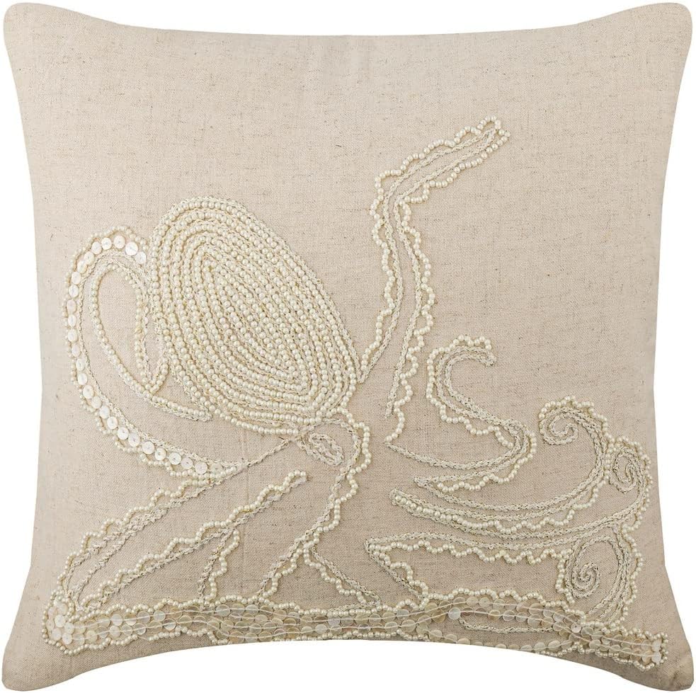 The HomeCentric Ecru Euro Shams Covers, 65x65 cm (26x26 inch) Euro Shams, Octopus Ocean and