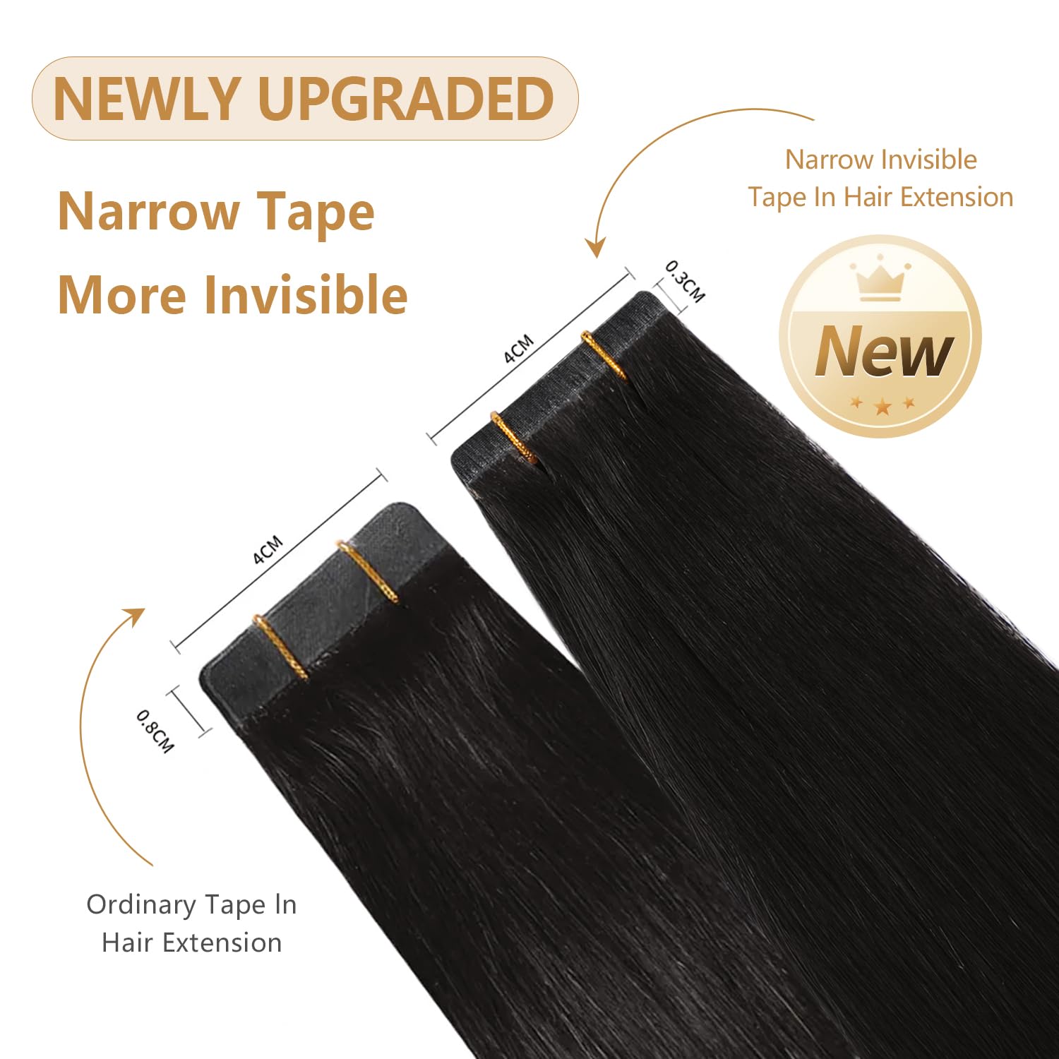 YILITE Tape in Extensions Human Hair 24inch 20pcs 50g/Pack Real Human Hair(#1B-AB Off Black), #1B Off Black-AB, 24 inch - Image 2
