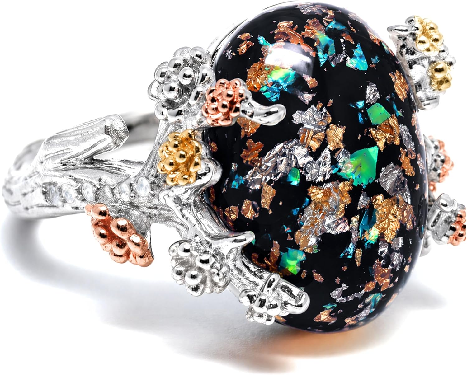Henrietta Simulated Fire Opal Ring for Women by Ginger Lyne | Sterling Silver Tree Branch Setting Elven Fairy Flower Design for Engagement Statement or Promise Ring