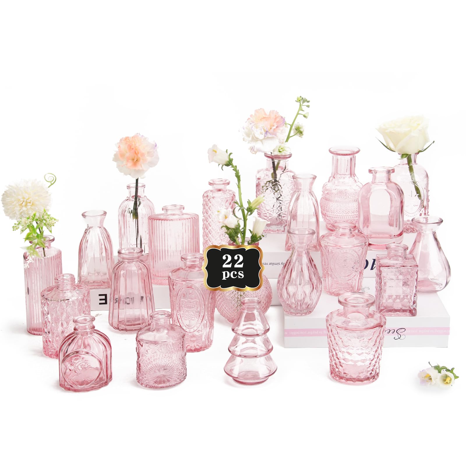 Amazon.com: RUCKAE Pink Flower Vase in Bulk 22 Glass Bud Vases