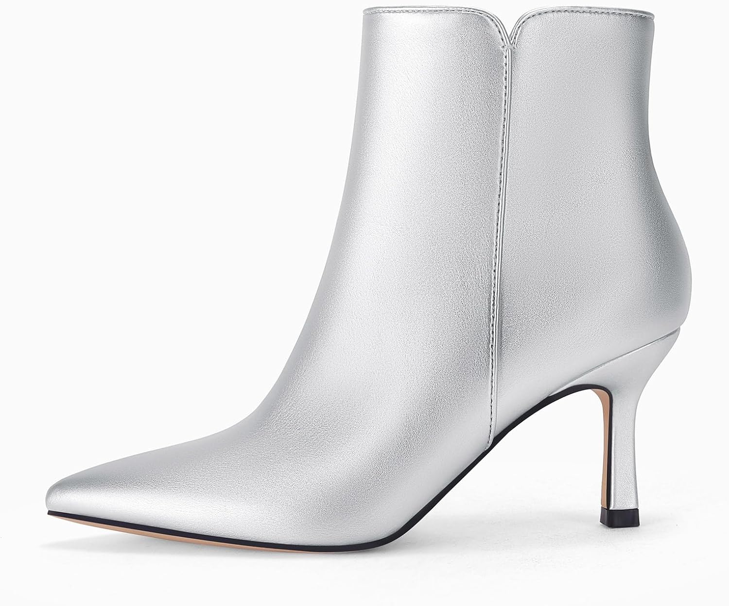 Coutgo Women's Kitten Heel Booties Pointed Toe Low Stiletto Side Zipper Ankle Boots Shoes - Image 3