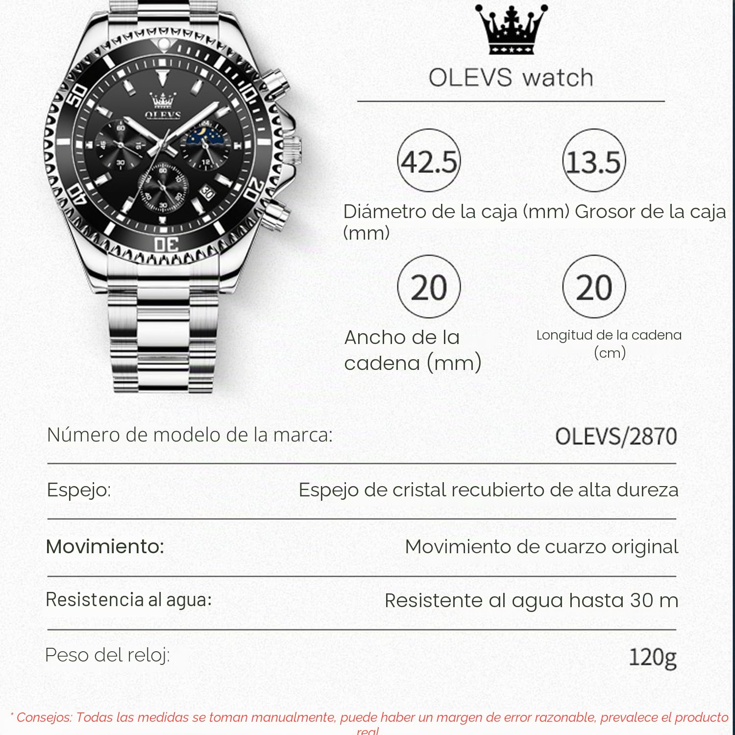 OLEVS Relojes de Esfera Verde para Hombre, analógico, de Cuarzo, Impermeable, cronógrafo, Dorado, Plateado, Acero Inoxidable, de Negocios, clásico, de Lujo, Cara Grande, Luminoso, multifunción