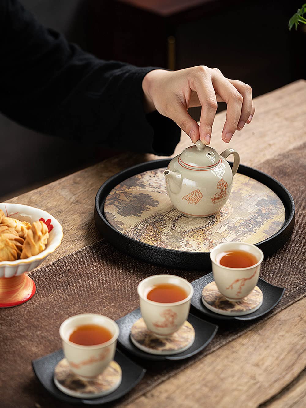 Bandeja de té Simple for el hogar, Bandeja for Servir té, Estera de cerámica de Estilo Chino de 21,6 cm, Bandeja de té for Almacenamiento de Agua, Accesorios de Juego de té Kung Fu