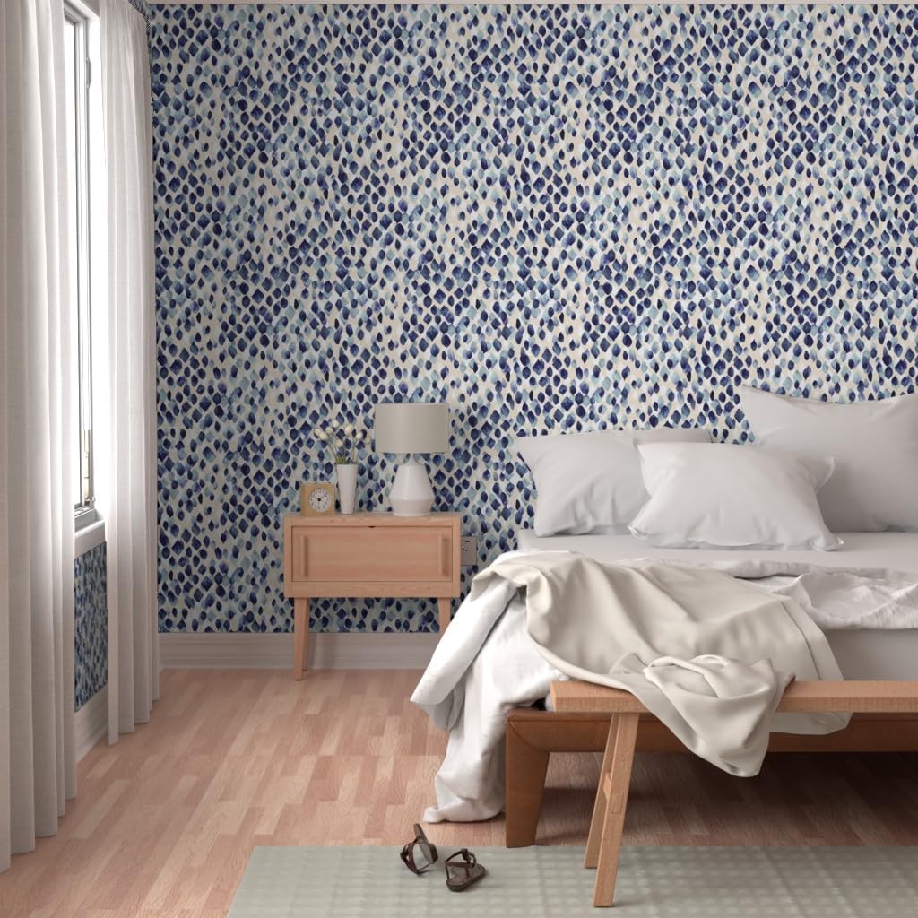 Removable Wallpaper 3ft x 2ft - Indigo Rain Nature Diamond Fashion Watercolor Blue Abstract Custom Pre-Pasted Wallpaper by Spoonflower