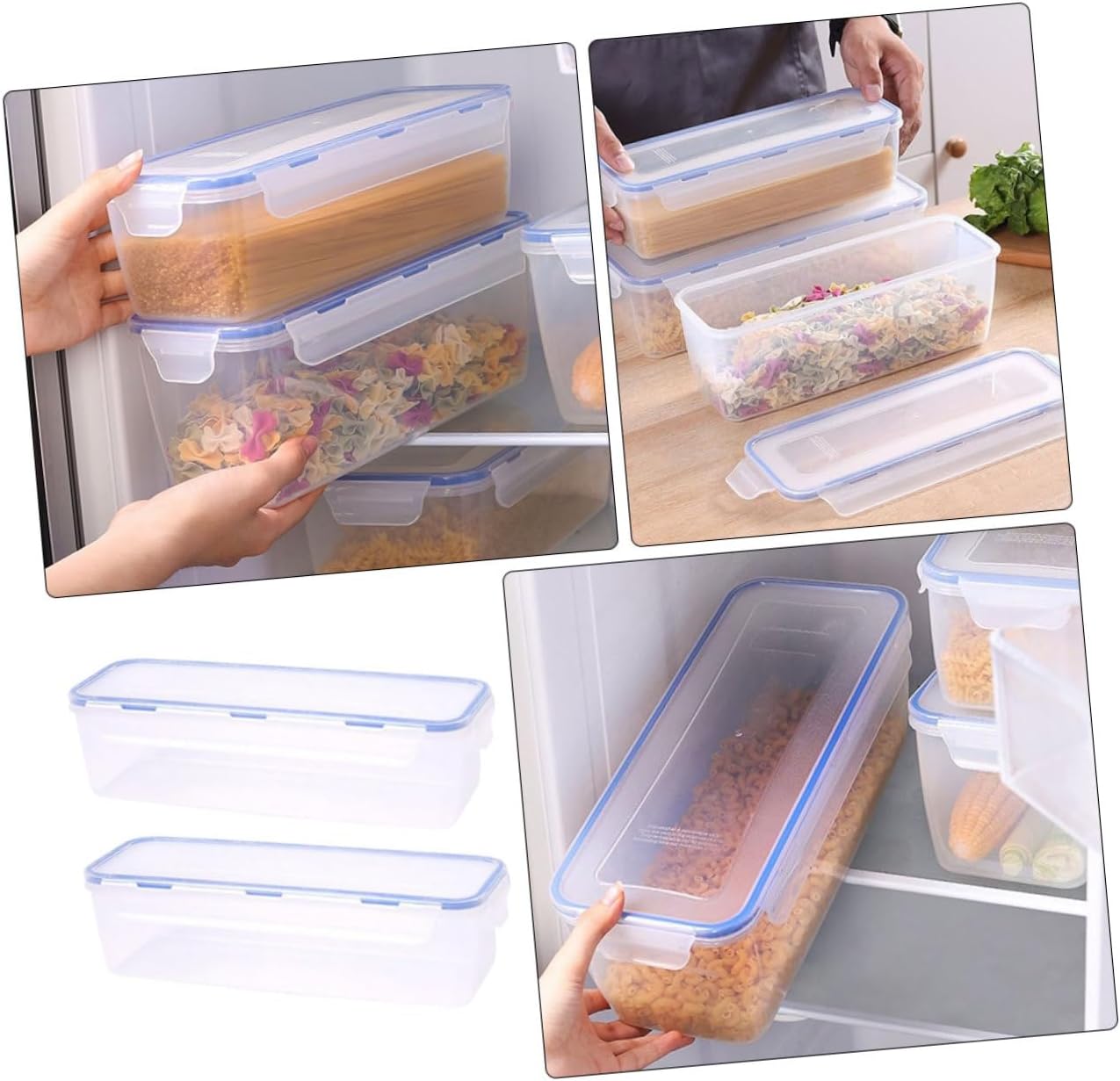 MAGICLULU 2Pcs Sealed Rectangular Food Storage Box for Spaghetti and Noodles Airtight Kitchen Preservation Container Capacity for Organizing Dry Foods Refrigerator