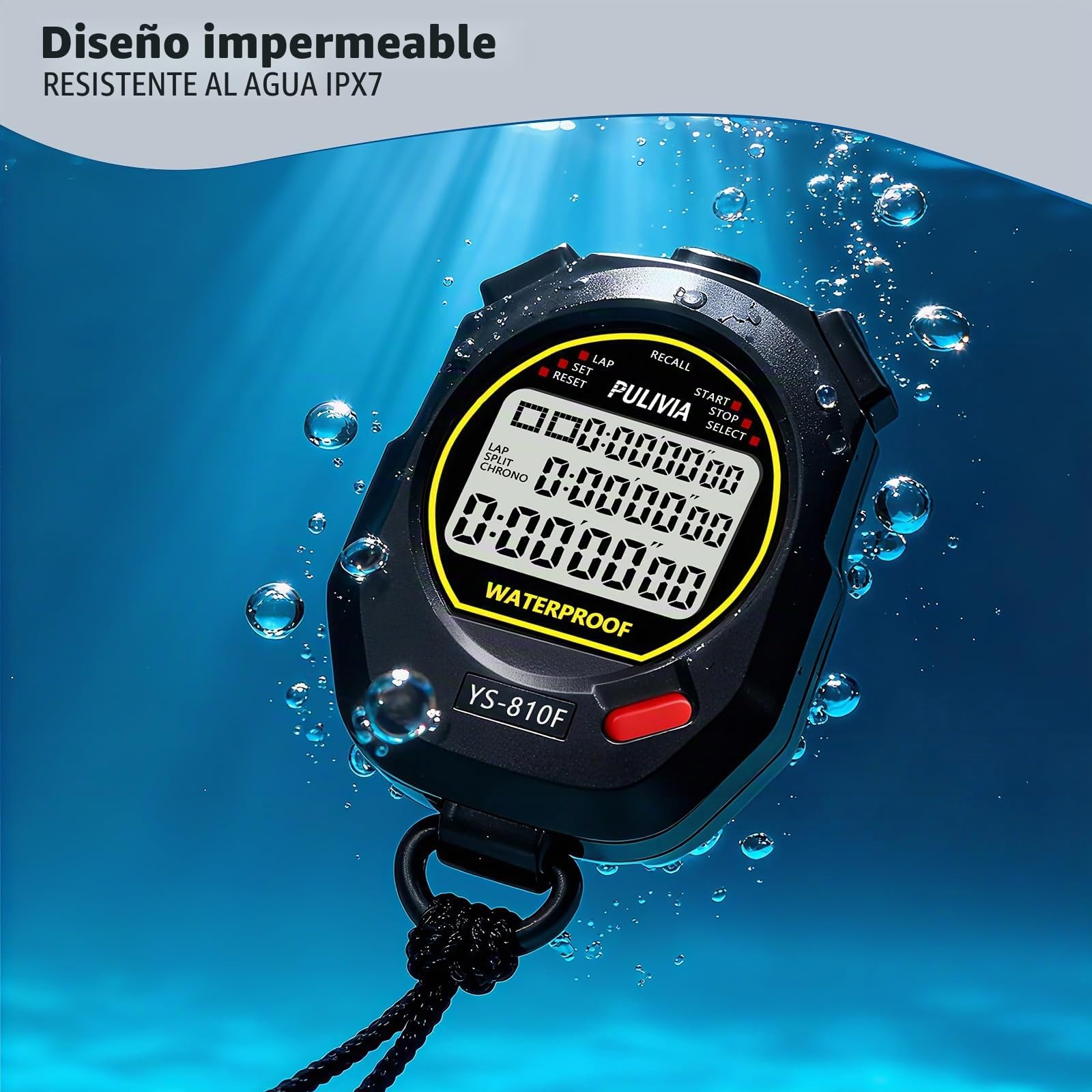 Cronómetro Deportivo Resistente al Agua, 10 Vueltas/Fracciones Temporizador Cuenta Regresiva, Alarma y Calendario, Pantalla Grande, Ideal para Entrenadores, Natación, Entrenamiento Deportivo
