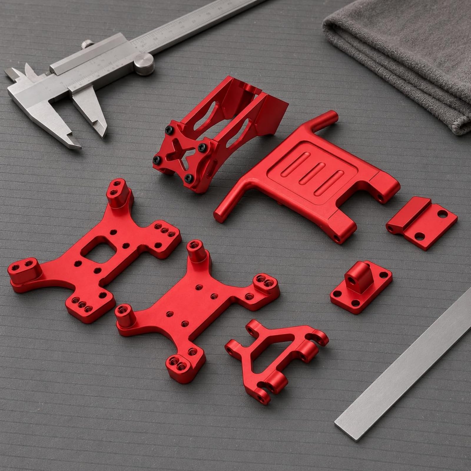 Ricambio per Veicoli Industriali Set Componenti Posteriore Parafanghi Anteriori Supporti Ammortizzatori Davanti Dietro in Metallo Fresato per Auto Rc, Titanio