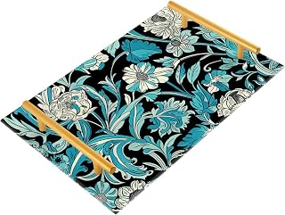William Morris Teal Flower Decorative Bed Tray with Handles Long Serving Tray for Jewelry Perfume for Drink Serving charola para desayuno