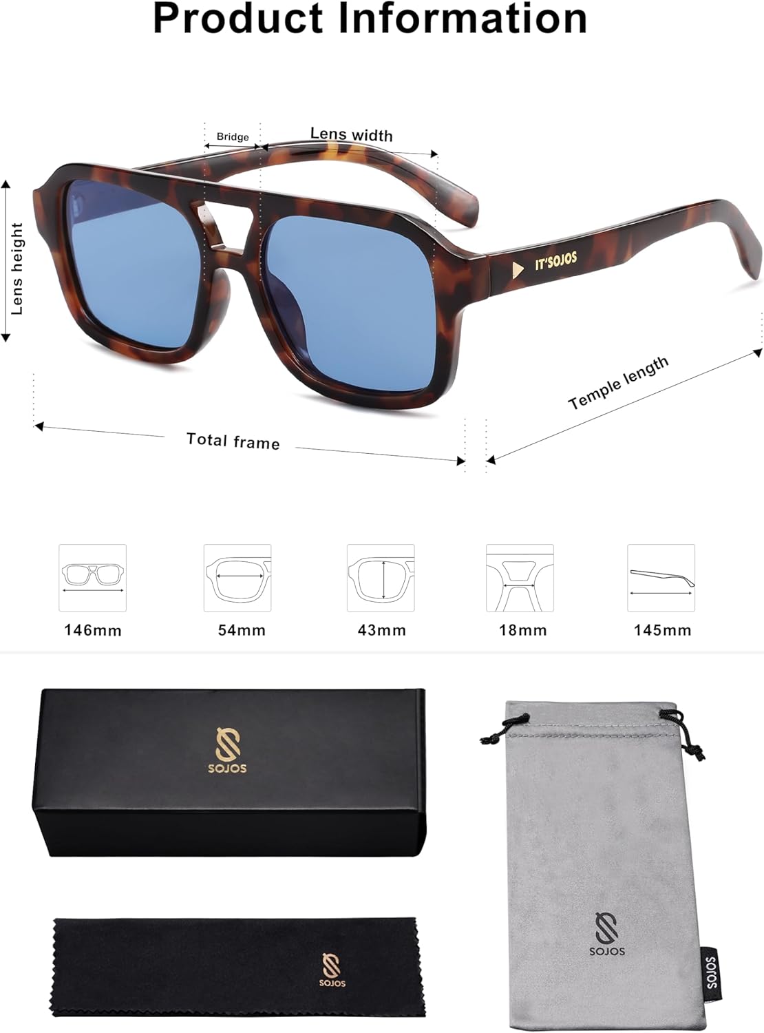 SOJOS Retro Aviator Sunglasses for Womens Mens Polarized Trendy Square Designer Inspired Shades 80s 90s Sun Glasses SJ2342 - Image 5