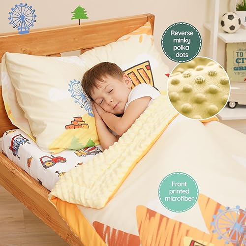 Miniatura 4 de ACRABROS Juego de ropa de cama infantil de 4 piezas para niñas y niños, incluye edredón, sábana bajera ajustable, sábana encimera y funda de