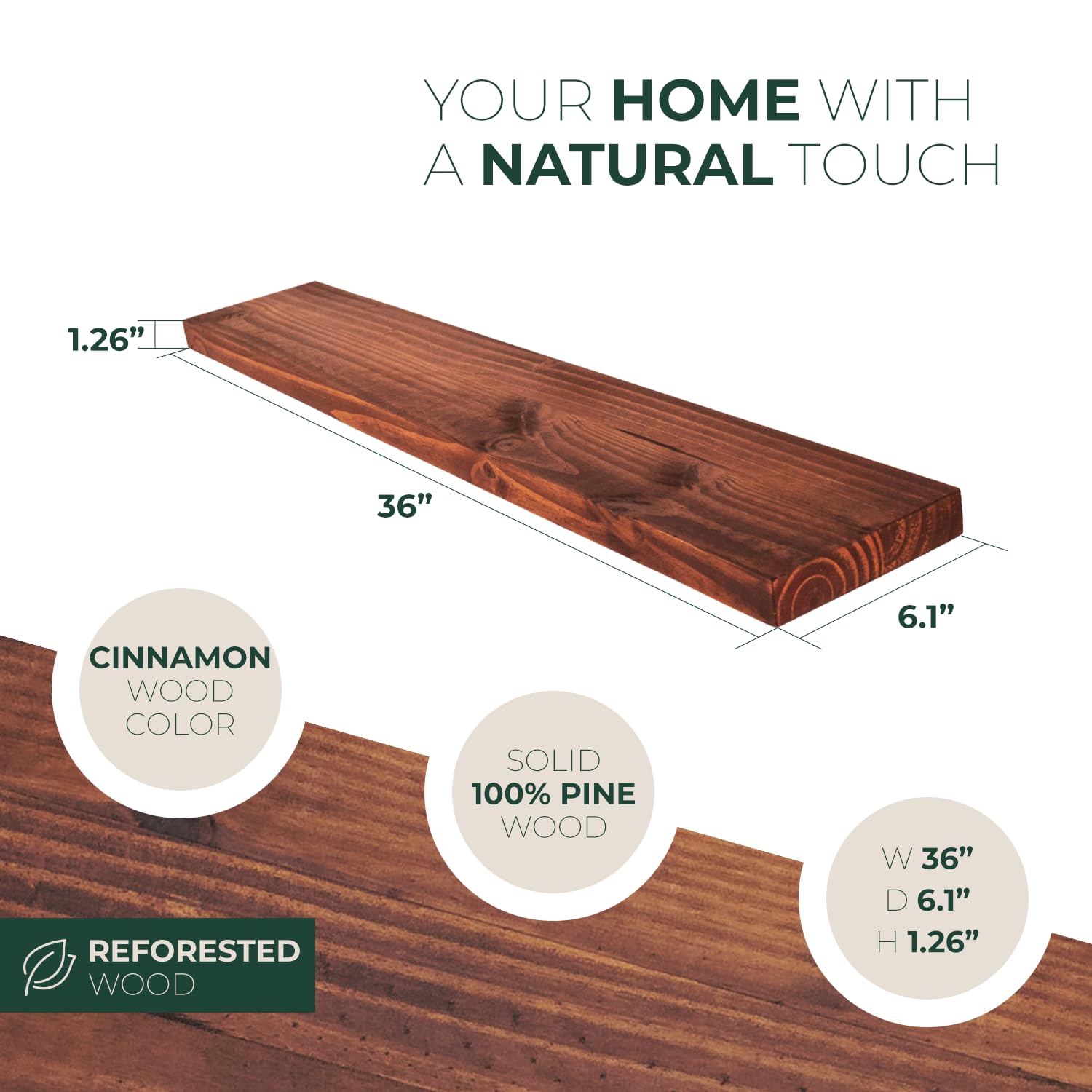 LETTO Set of 2 Solid Wood Floating Shelves - Floating Shelves for Wall - Bathroom Wooden Shelves - All Included Set-up - Mounted - Home Decor - 36