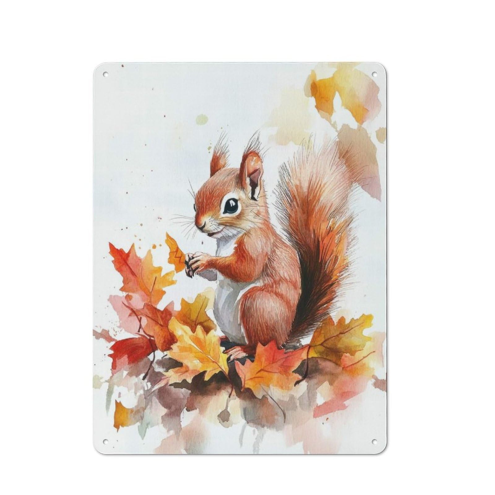 Vintage Tin Sign 40x30cm with Squirrel in Autumn Leaves for Hobby Room Or Studio, for Studio Owners Refreshing A Room in Autumn