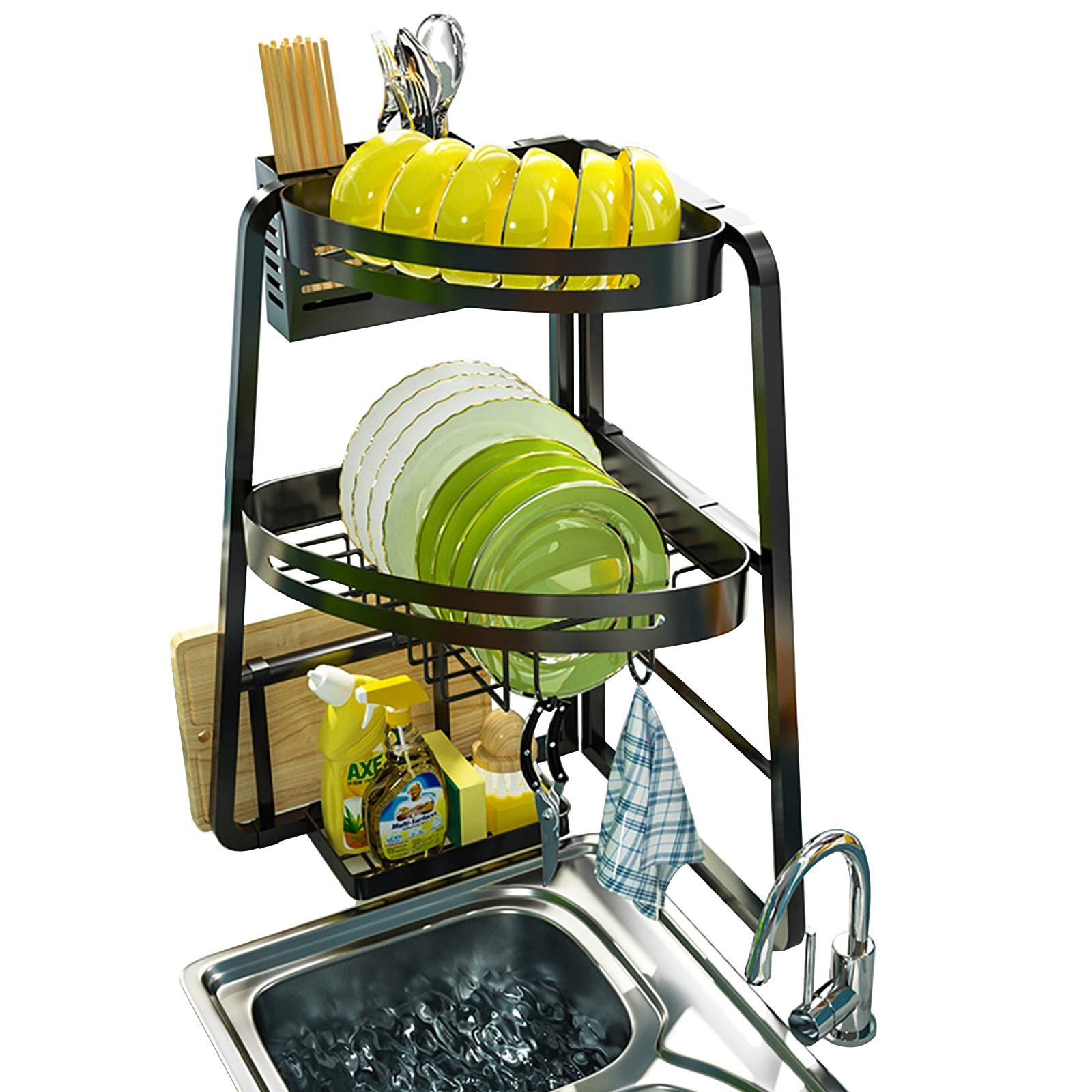 SQMGFA Escurridor de Platos Escurridor de Platos, escurridor de Platos Triangular Resistente de 2 Niveles para Ahorrar Espacio - Soporte para secador de Platos Multifuncional con Soporte para