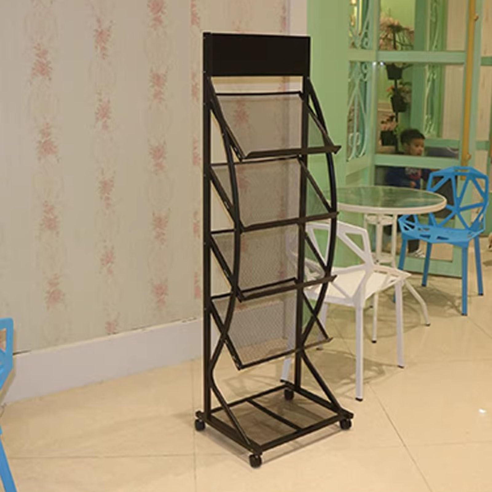 IBOWZ Stojak na czasopisma stojak na czasopisma 150 cm wysoki stojący stojak na czasopisma/półka na książki, stojak na broszury na biurku / katalog organizer do przechowywania literatury, wąski stojak