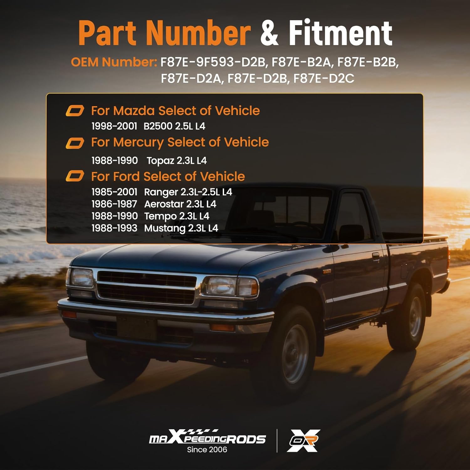 maXpeedingrods Fuel Injectors for Ford Ranger 2.3L-2.5L 1985-2001, Aerostar Tempo Mustang 2.3L, for Mazda B2500 2.5L 98-01, for Mercury 88-90 L4 Engine Injector F87E-9F593-D2B F87E-D2A