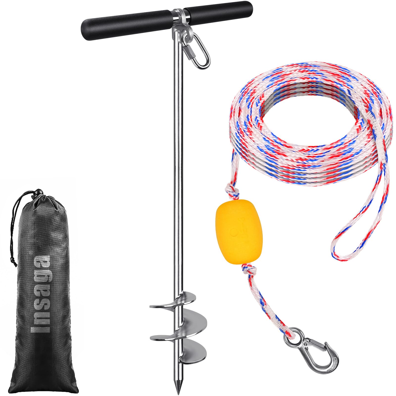 Insaga Ancre de sable de 91,4 cm pour bateau avec corde de 9,8 m, ancre de sable en acier inoxydable 304 avec barre transversale, ancre de bateau entièrement soudée pour kayak, jet ski, ponton, eau