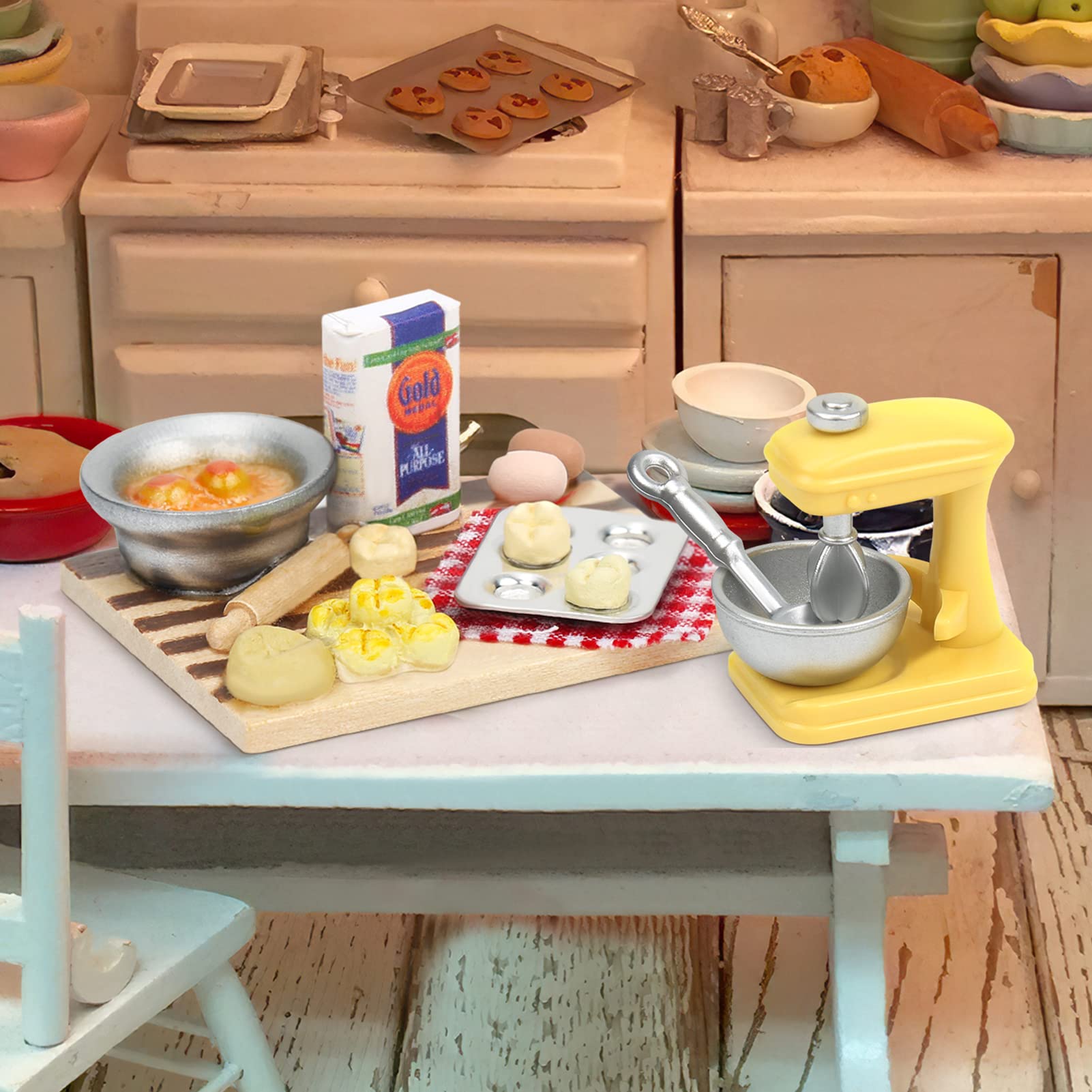 LUFEIS Puppenhaus Zubehör 22-teilig - Miniatur Küche Backset Mit Möbeln & Geschirr