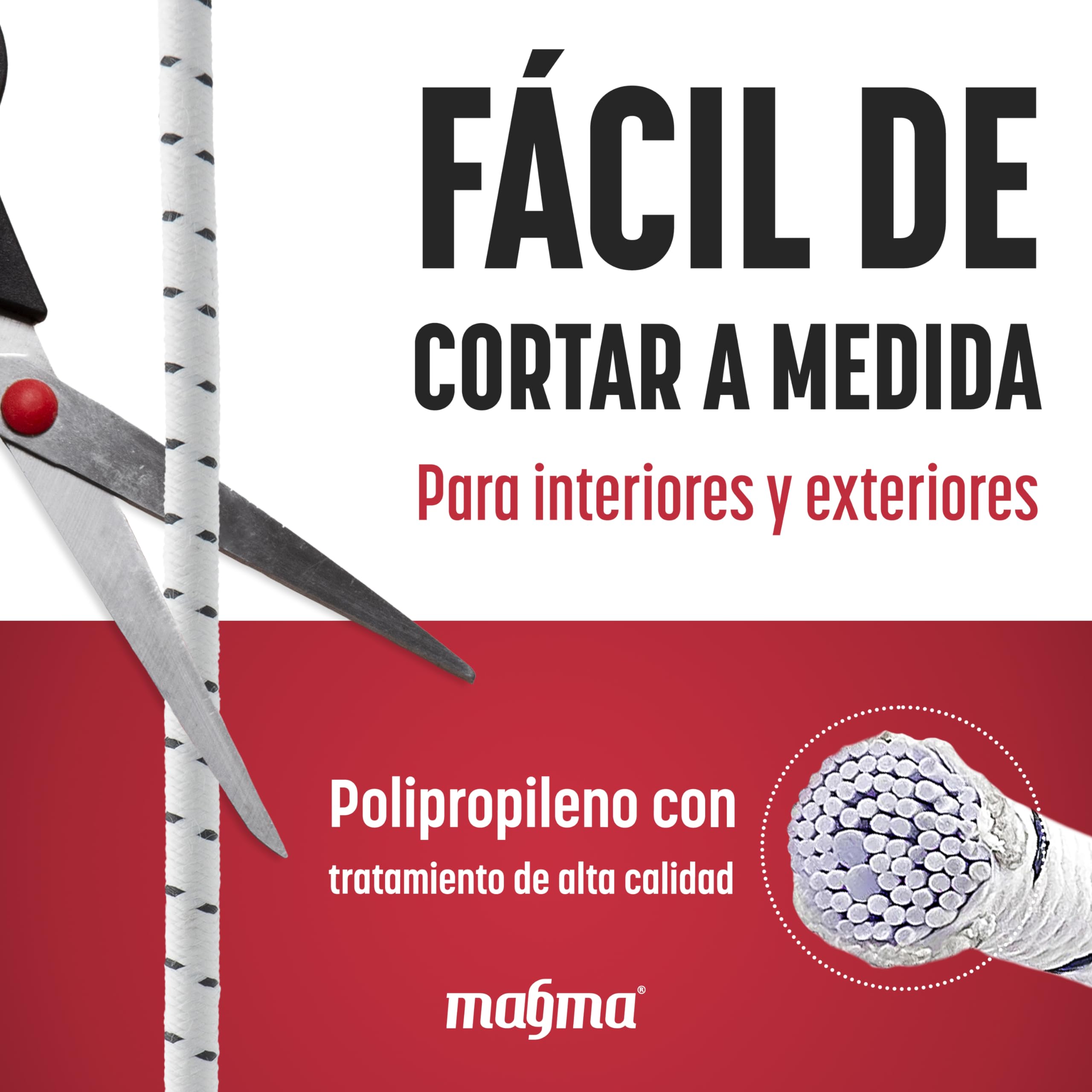 MAGMA Cuerda Elastica 8mm, 25m. Monotex Polietileno. Piscinas (Standard NF P 90-308) Toldos Acampadas Exteriores Manualidades Nautica Amarres Escalada Resistente al Agua (Blanco)