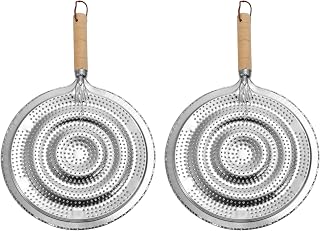 Housoutil 2Pcs Heat Diffuser Plate for Gas Stove or Electric Stove, Flame Guard Simmer Plate with Wooden Handle, Induction Cooktop Heat Diffuser