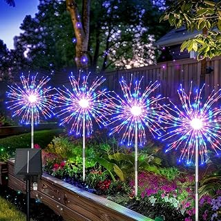 Fireworks Solar Garden Lights, 320 LED Solar Fireworks Lights with 8 Lighting Modes, Sparkling Solar Lights Outdoor Patio Backyard Decoration Gift, 4-Pack (Color -320led)