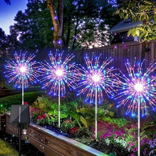 Fireworks Solar Garden Lights, 320 LED Solar Fireworks Lights with 8 Lighting Modes, Sparkling Solar Lights Outdoor Patio Backyard Decoration Gift, 4-Pack (Color -320led)