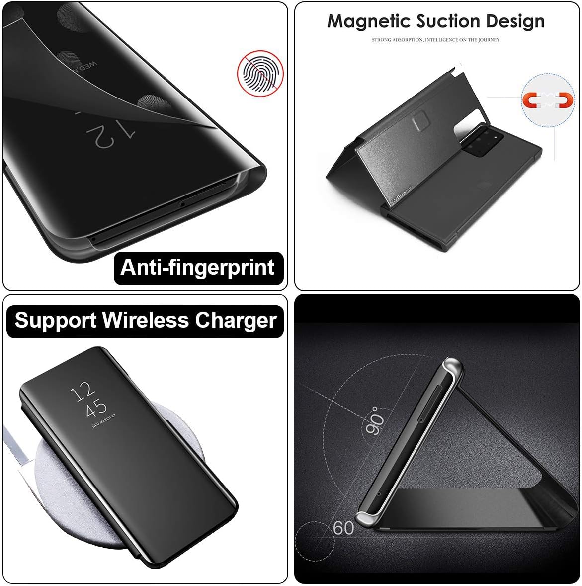 AICase Flip Cover for Galaxy Note 20, Luxury Flip Case Translucent View Window Smart Sleep/Wake Up Function, Mirror Screen Electroplate Kickstand Full Body Protective Case for Samsung Galaxy Note20 5G
