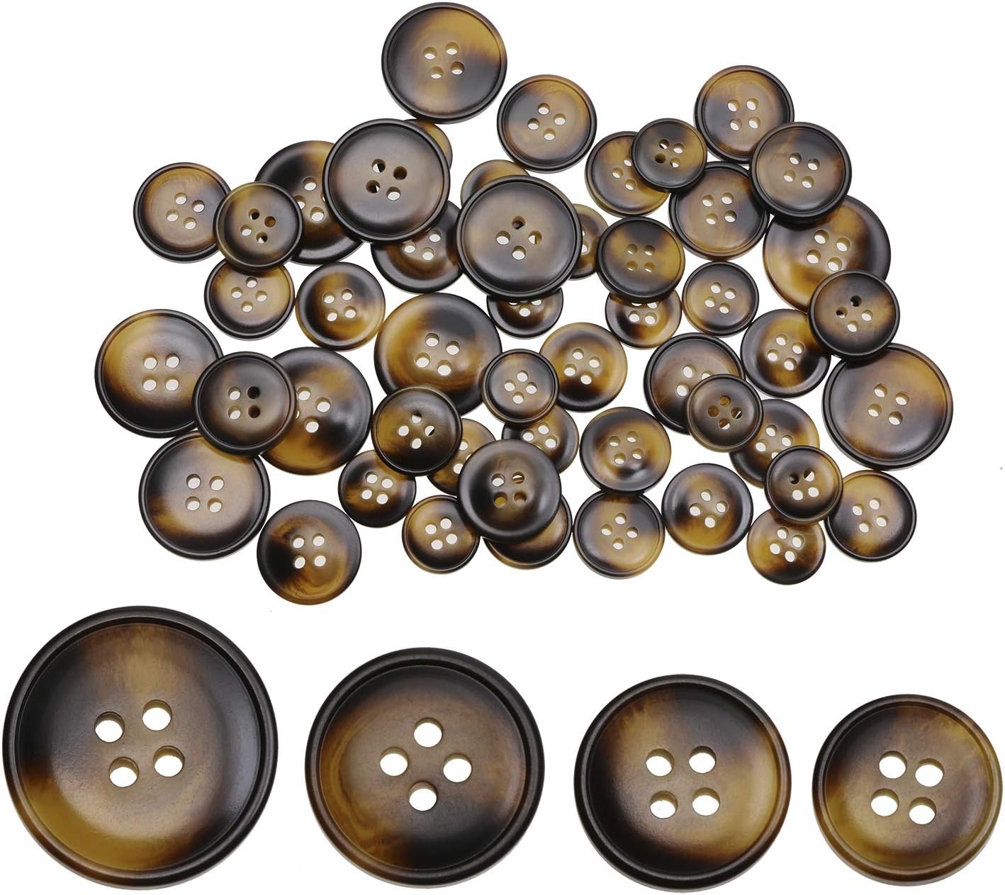 Dark Blown Resin Sewing Buttons 50Pcs 4 Holes Assorted Size Flatback Plastic Buttons for Coat Suit Color Round Craft Buttons for DIY Manual Button Painting Handmade Ornament (H-50PCS)