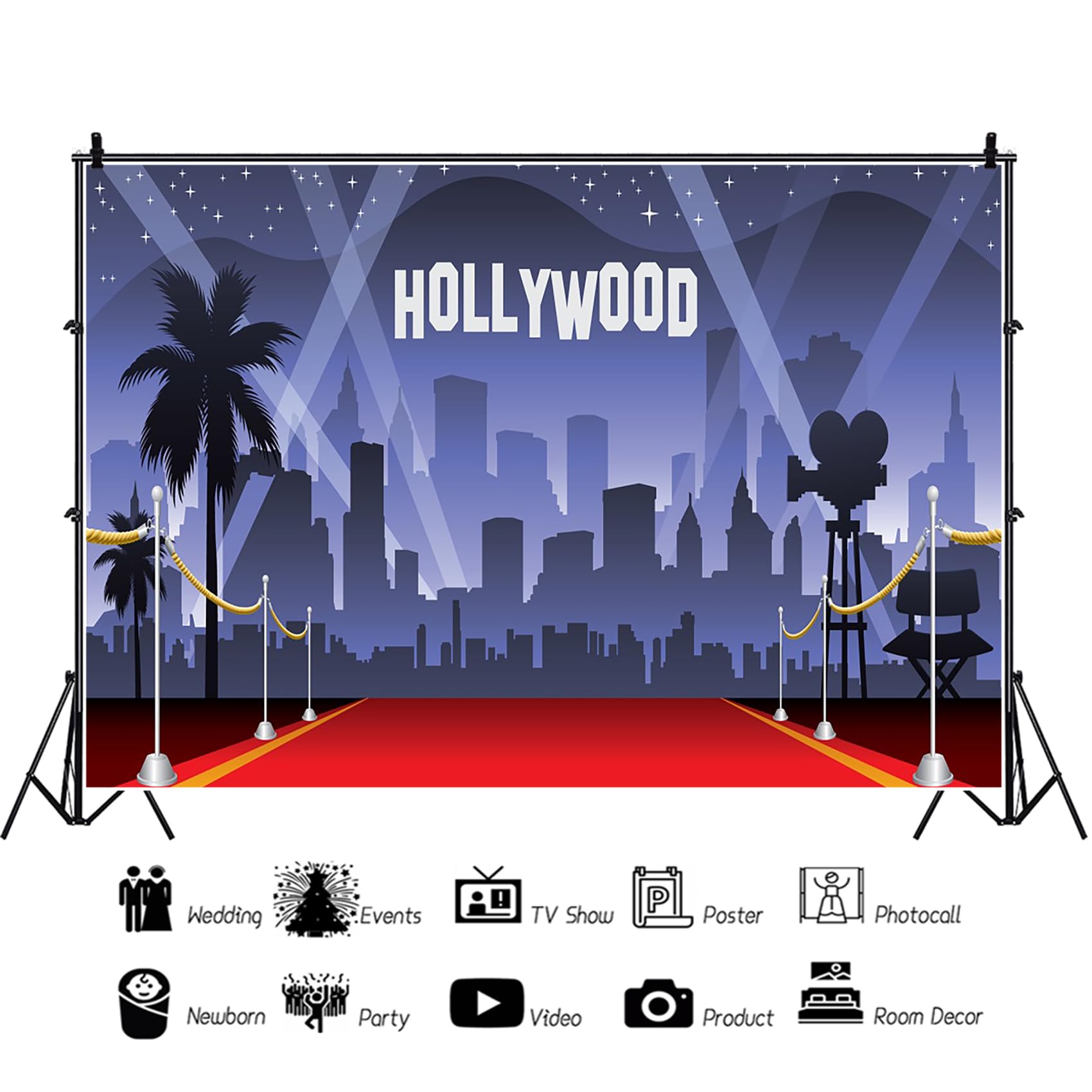 Tintecce Hollywood Red Carpet Sfondo 3x2m Notte Tema Premi Cerimonia Architettura Urbana Stellato Spotlight