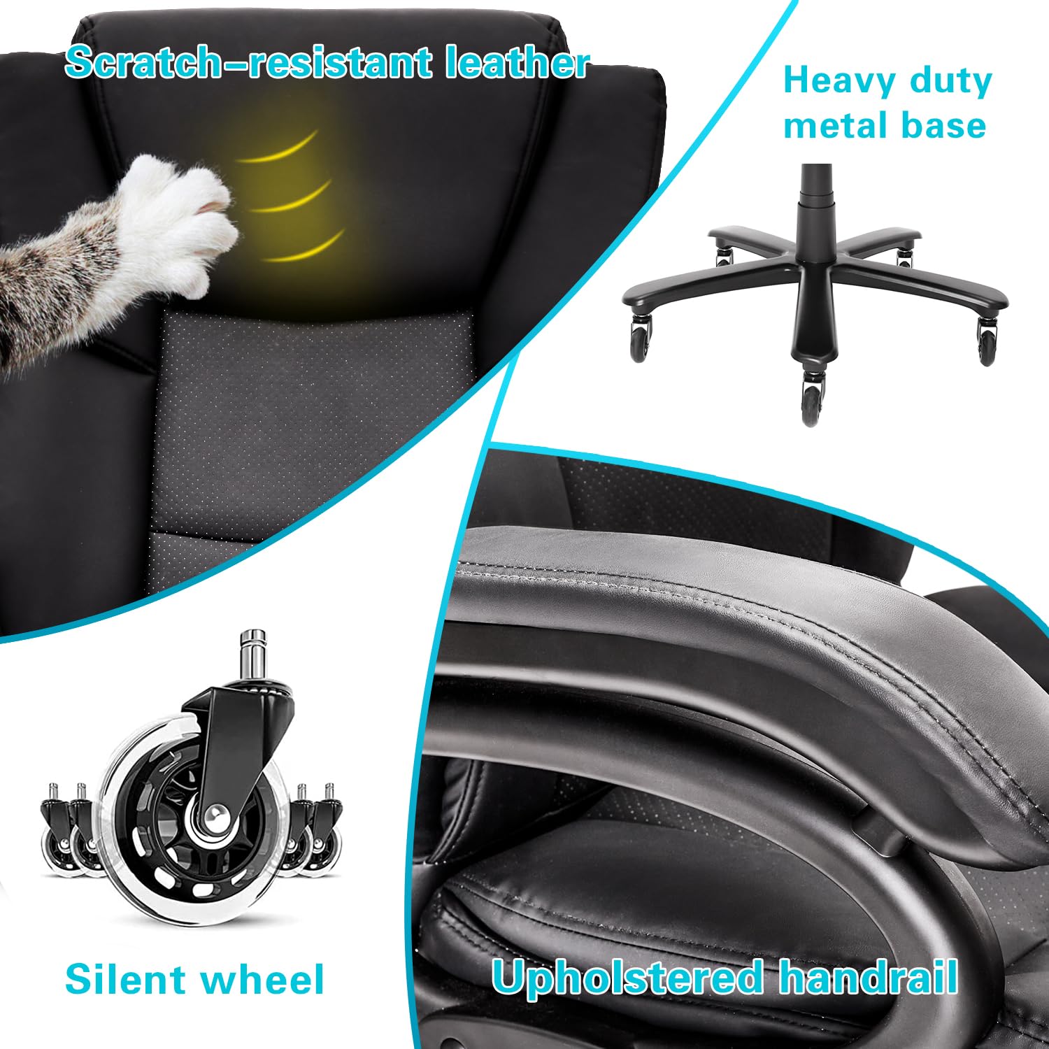 500lbs Big and Tall Office Chair, Heavy Duty Office Chair for Heavy People, High Back Executive Desk Chair with Adjustable Lumbar Support, Quiet Rubber Wheel