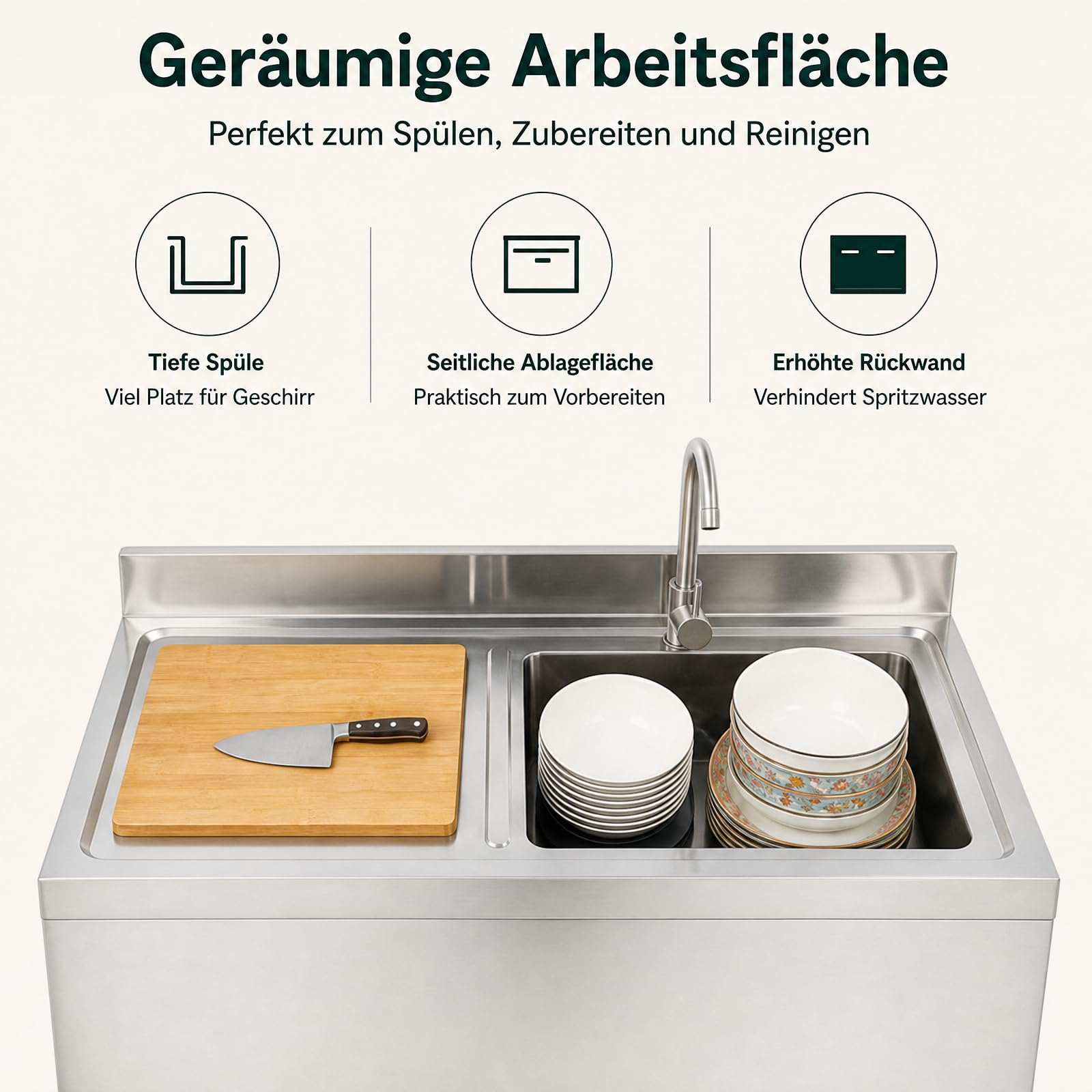 100 x 60 x 80CM Commercial Küchenspülen für Küche, Wäsche, Garage