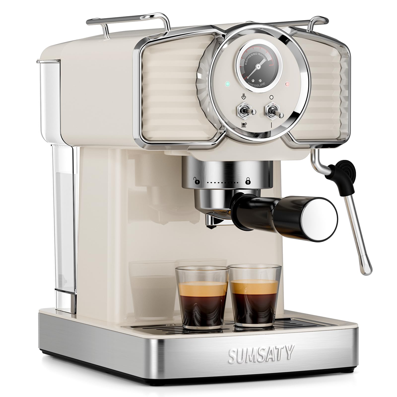 Espresso Machine 20 Bar, Professional Espresso Maker with Milk Frother Steamer Wand, Espresso Coffee Machine Off-white, Cappuccino & Latte Machine for Home, Retro, 1.8L Removable Water Tank