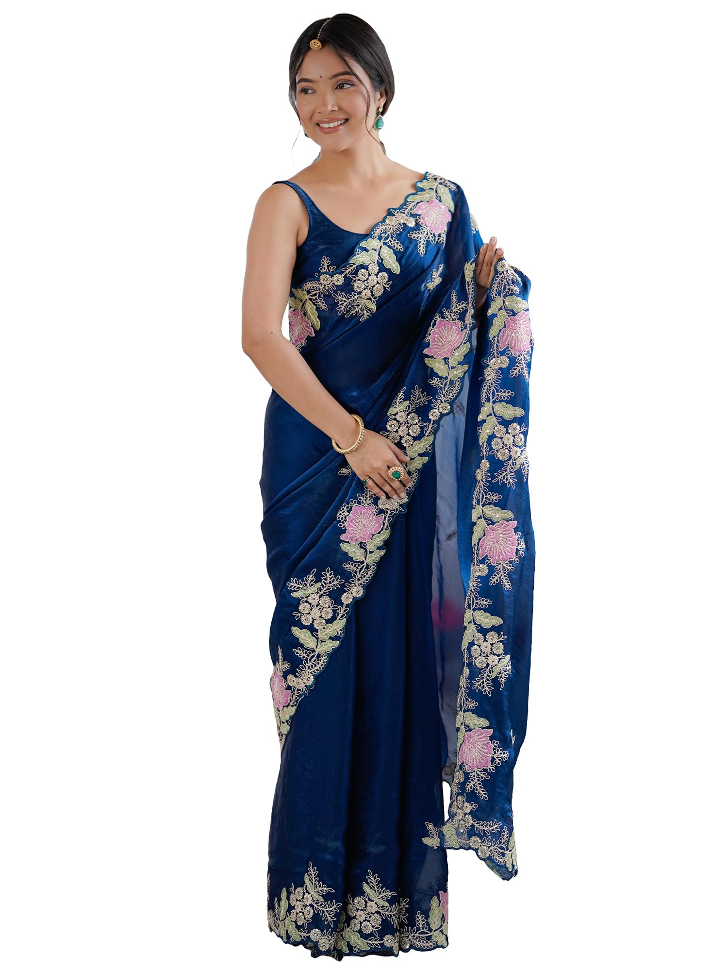 akhilam Women's Satin Sequins Embroidery Work Saree With Unstitched Blouse Piece|Saree For Woman (AARYAN25401_KR_Parent)-picture-14