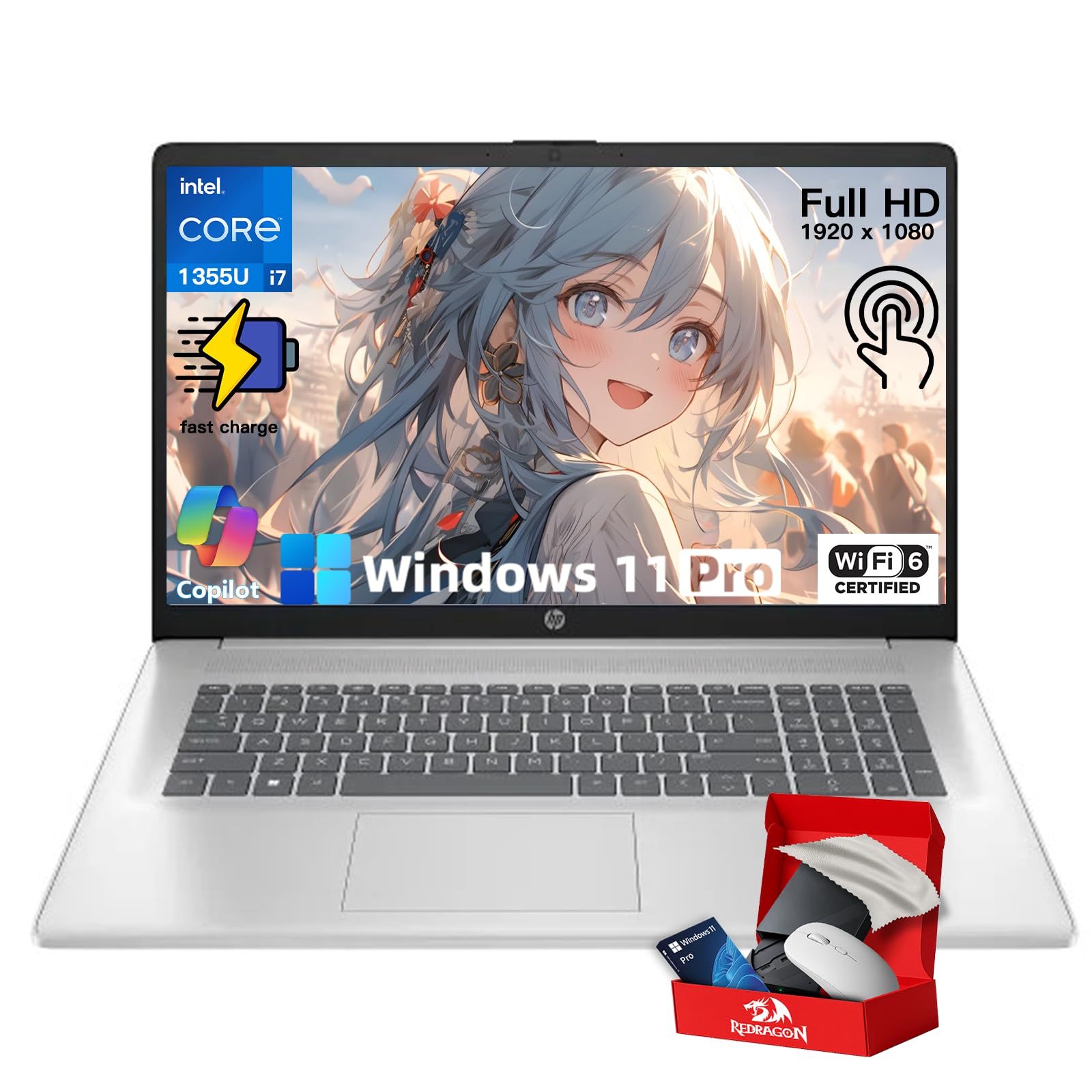 HP 15.6" FHD Touchscreen Laptop, Intel 13th Gen Core i7-1355U (Up to 5.0GHz), 16GB RAM, 512GB SSD, AI Copilot, Win11 Pro, Fast Charge, WiFi6, 2026 Business & Student Portable Computer, Natural Silver