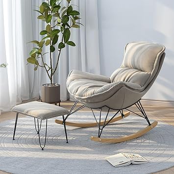Grand Patio Living Room Rocking Chair Outdoor Rocking Chair with Ottoman Zero Gravity Chair Relax Chair Modern Rocking Chair Leisure Chair Footrest Side Pocket Armrest Lazy Chair Locking Function High