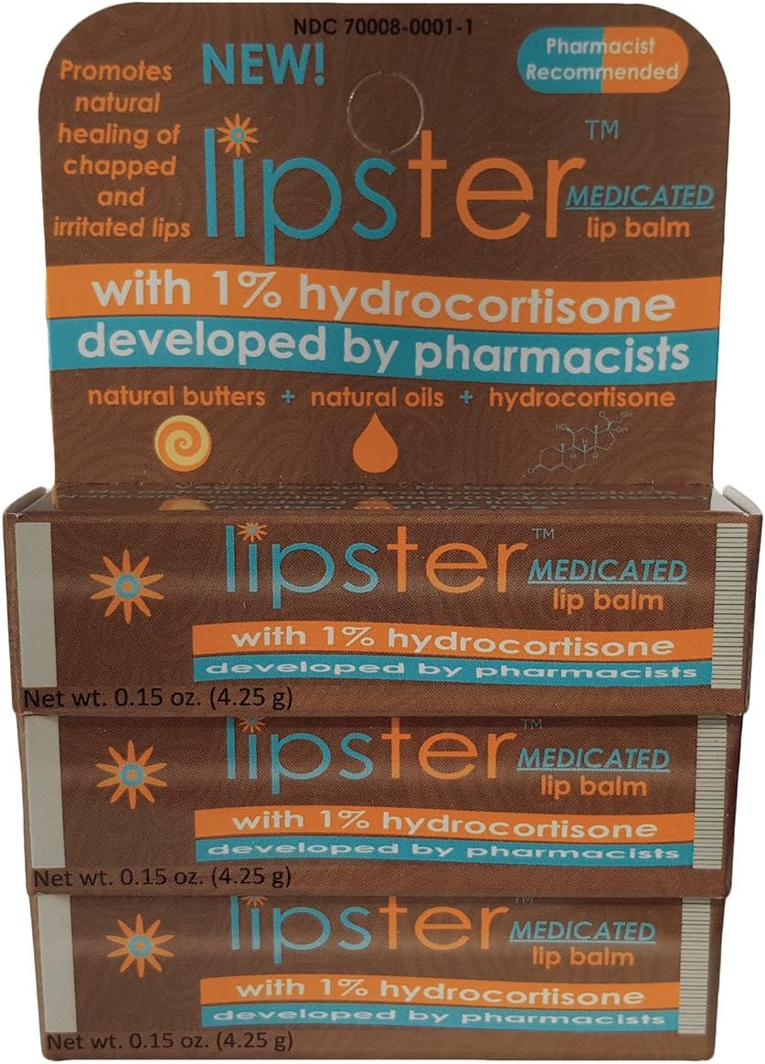 Lipster Medicated Lip Balm with 1% Hydrocortisone (3 pack)