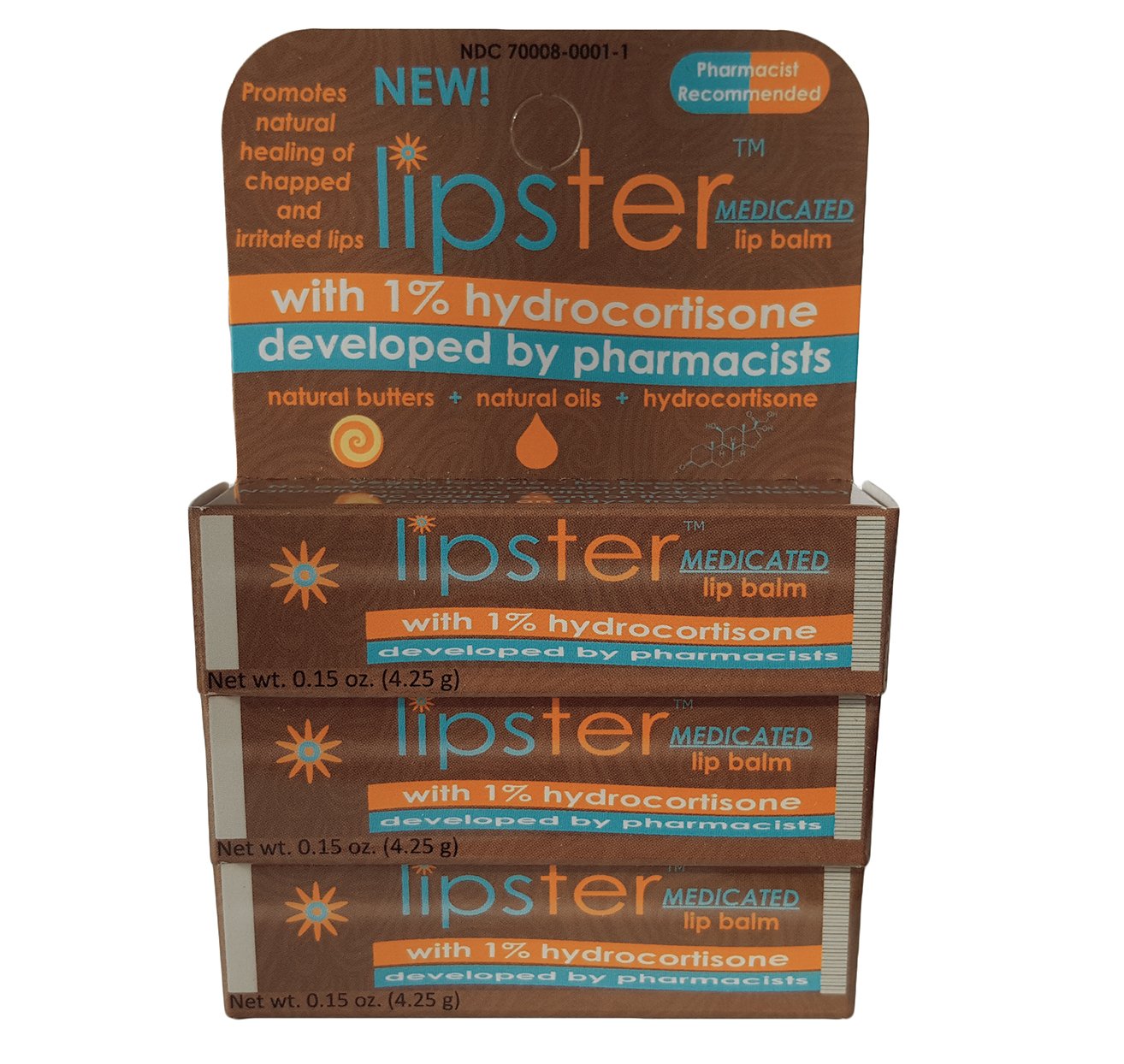 Lipster Medicated Lip Balm with 1 Hydrocortisone (3 pack