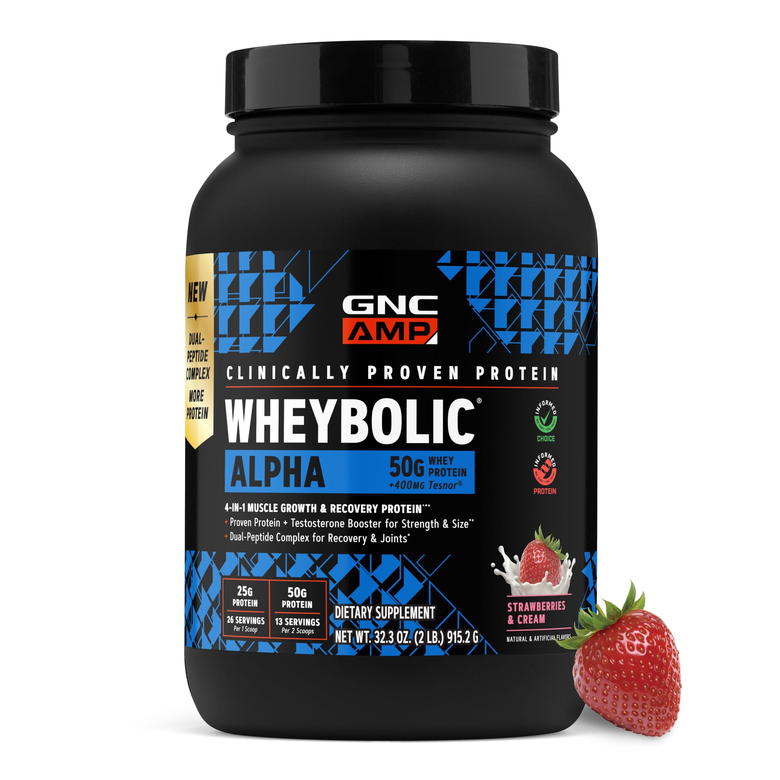 GNC Whey protein com whey isolado, peptídeos de colágeno, PeptiStrong e L-leucina, sabor morango, 13 porções