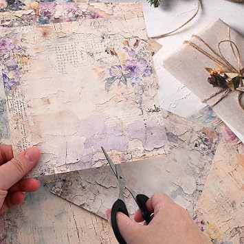 24 Sheets Flower Scrapbooking Paper,12 Style Pattern Scrapbook Cardstock Pads,Decoupage Paper Sheets Scrapbook Craft Papers for Scrapbook Supplies,Gift Wrapping,DIY Collage Decoration