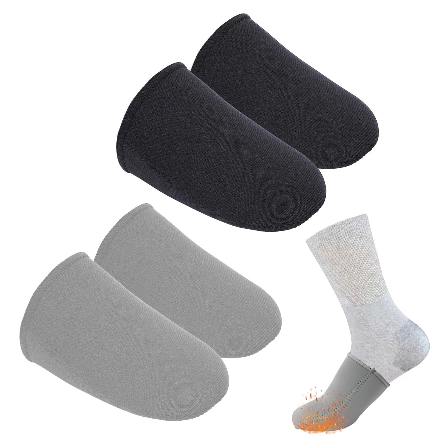 2 Pairs Neoprene Toe Covers for Cycling Skiing Ice Bath, Reusable Feet Toe Caps Socks for Cycling, Hiking, and Camping Thermal Toe Socks(Black + Grey) (X-Large)